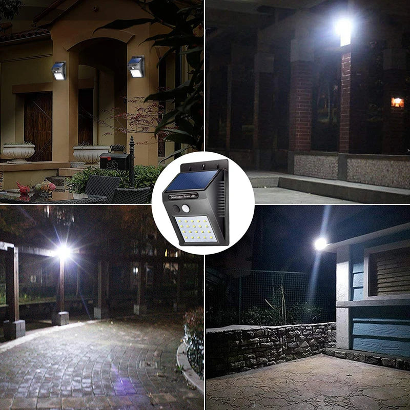 Luminária solar com sensor de presença automático 20LED Iluminação eficiente ao ar livre