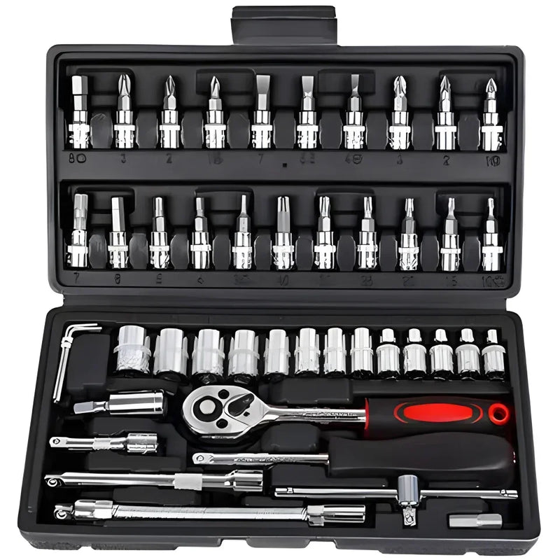 Drive métrica cabeça flexível chave de catraca combinação chave conjunto mecânico conjunto ferramentas reparo do carro kit 46 pçs 1/4 "